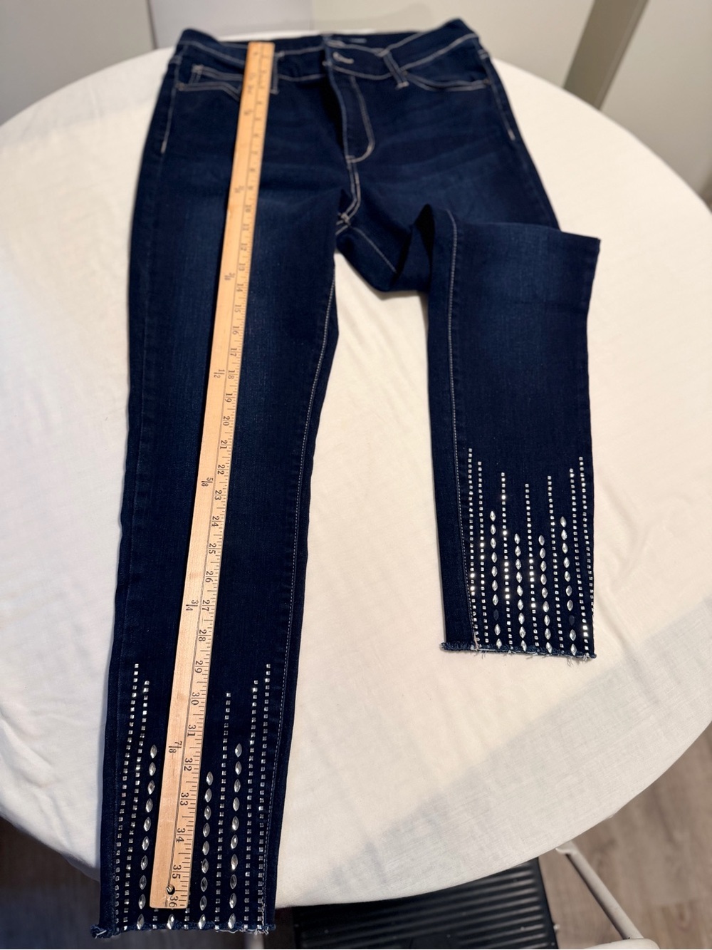 NYCo. Dark Wash Women's Jeans with Rhinestone Hem